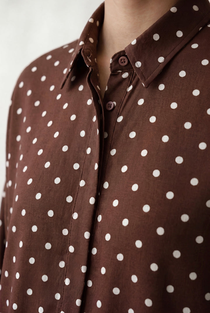 Brown Polka Dots Oversized Shirt