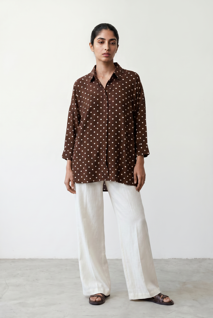 Brown Polka Dots Oversized Shirt
