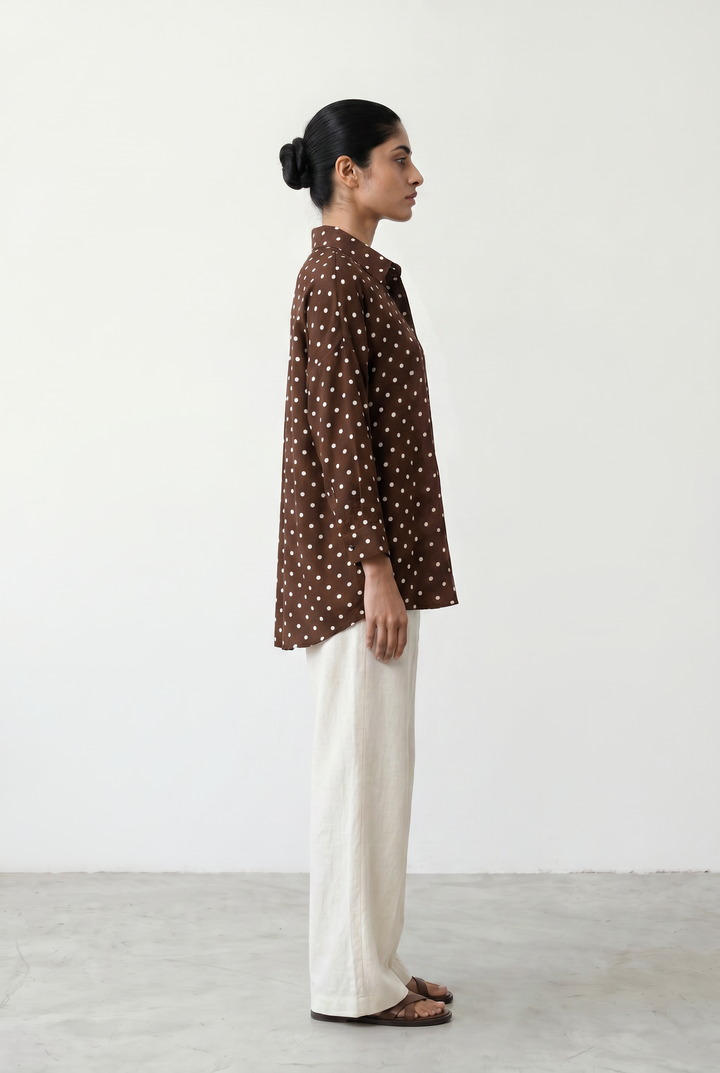 Brown Polka Dots Oversized Shirt