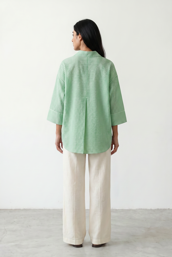 Mint Shirt With Turnup Sleeves