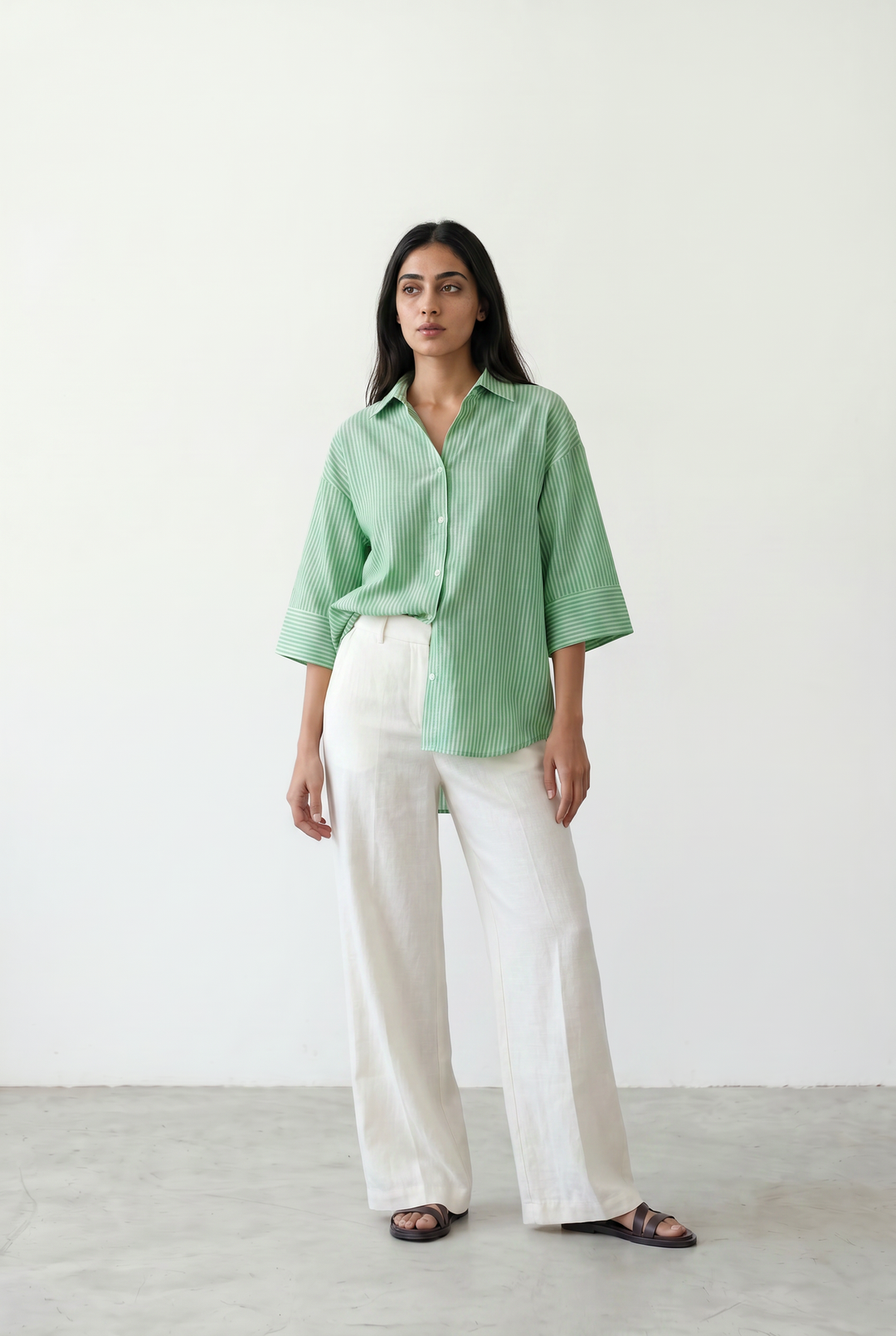 Mint Shirt With Turnup Sleeves