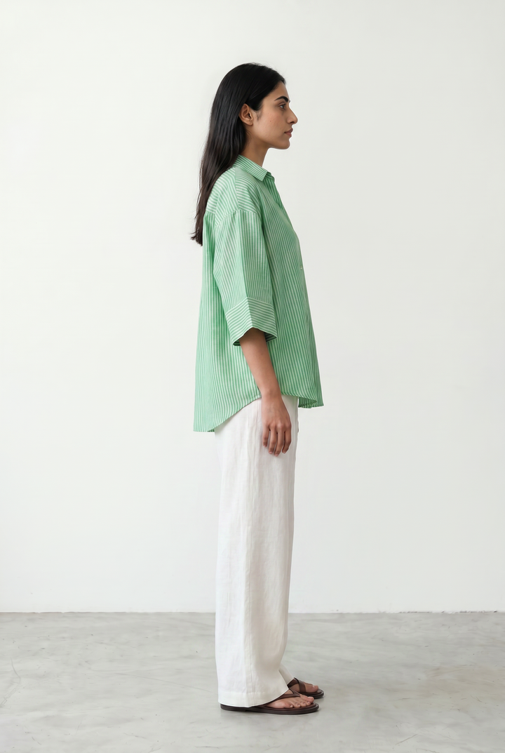 Mint Shirt With Turnup Sleeves