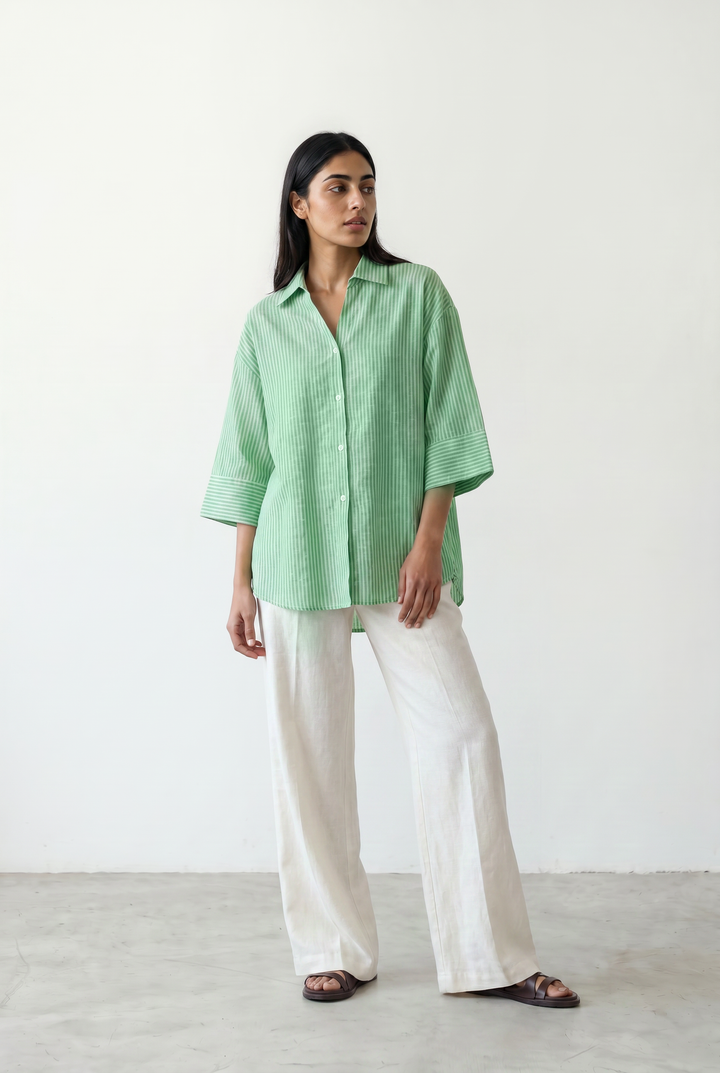 Mint Shirt With Turnup Sleeves