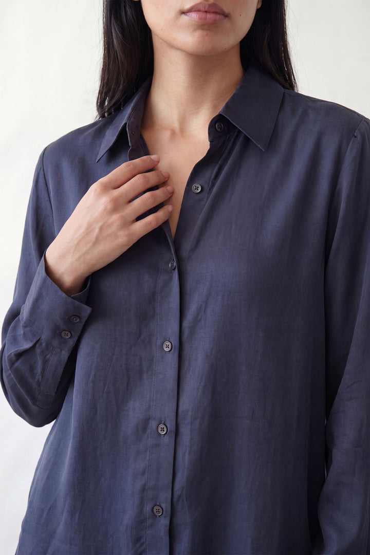 Navy Silk Shirt