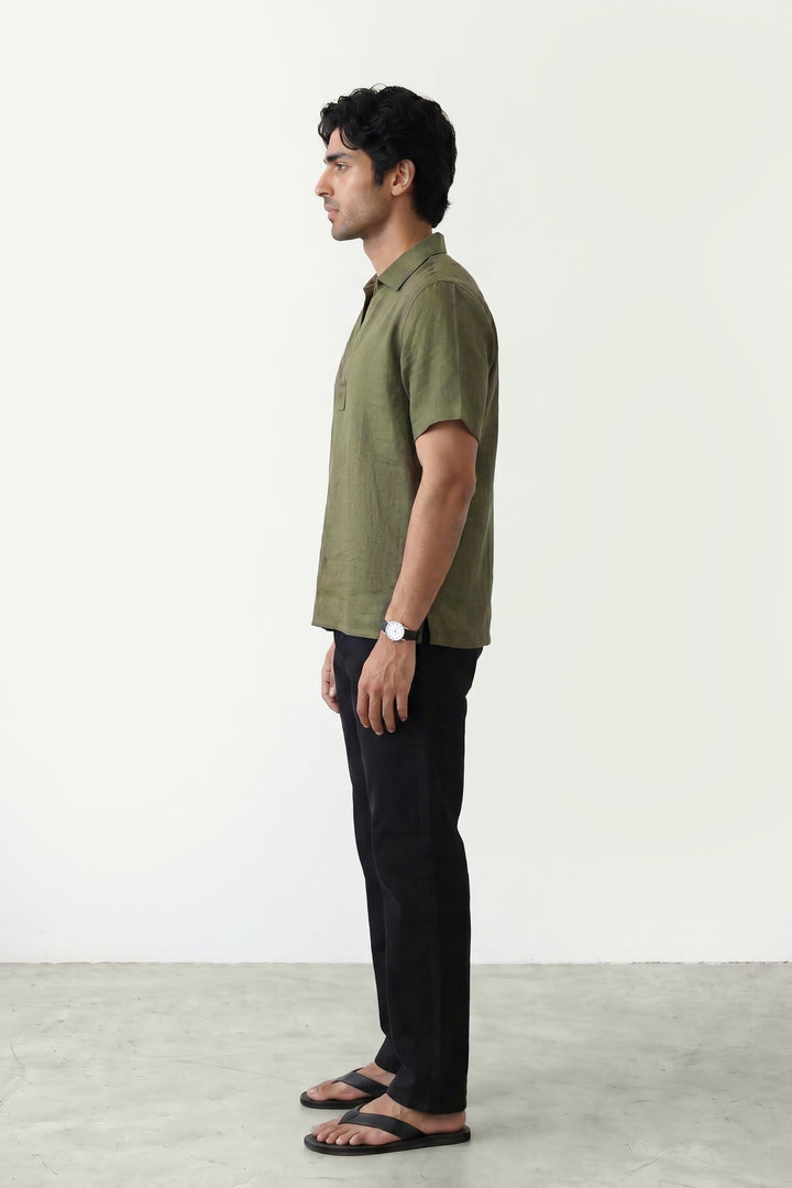Olive Linen Polo Shirt