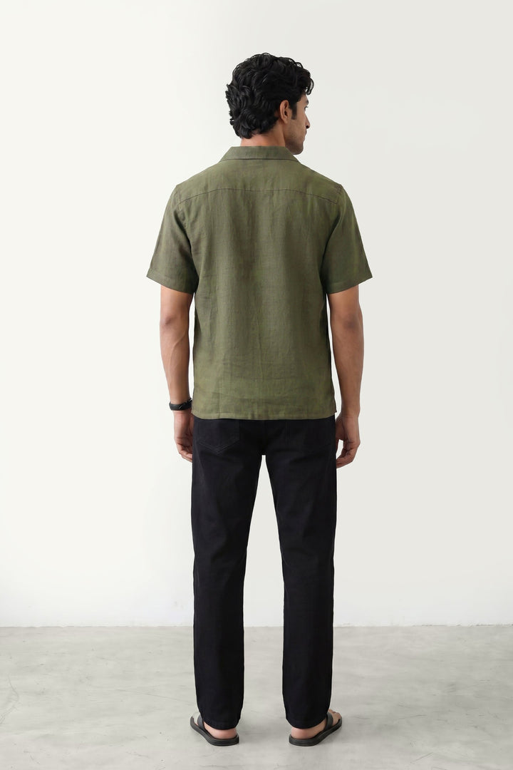 Olive Linen Polo Shirt