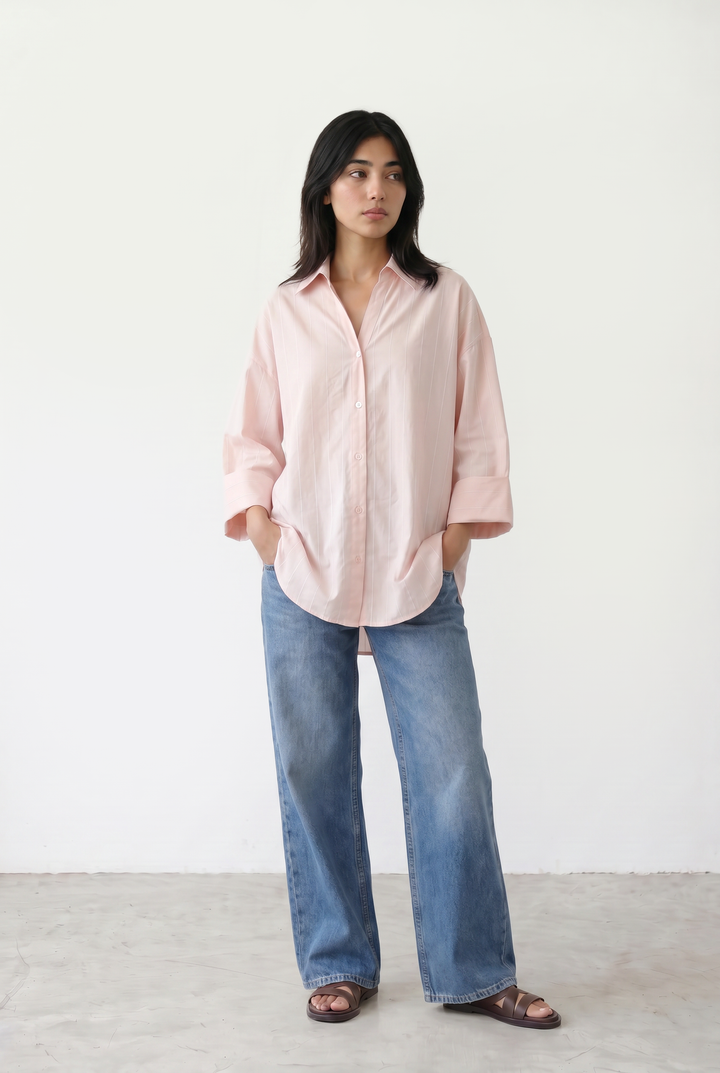 Pink Shirt With Turnup Sleeves