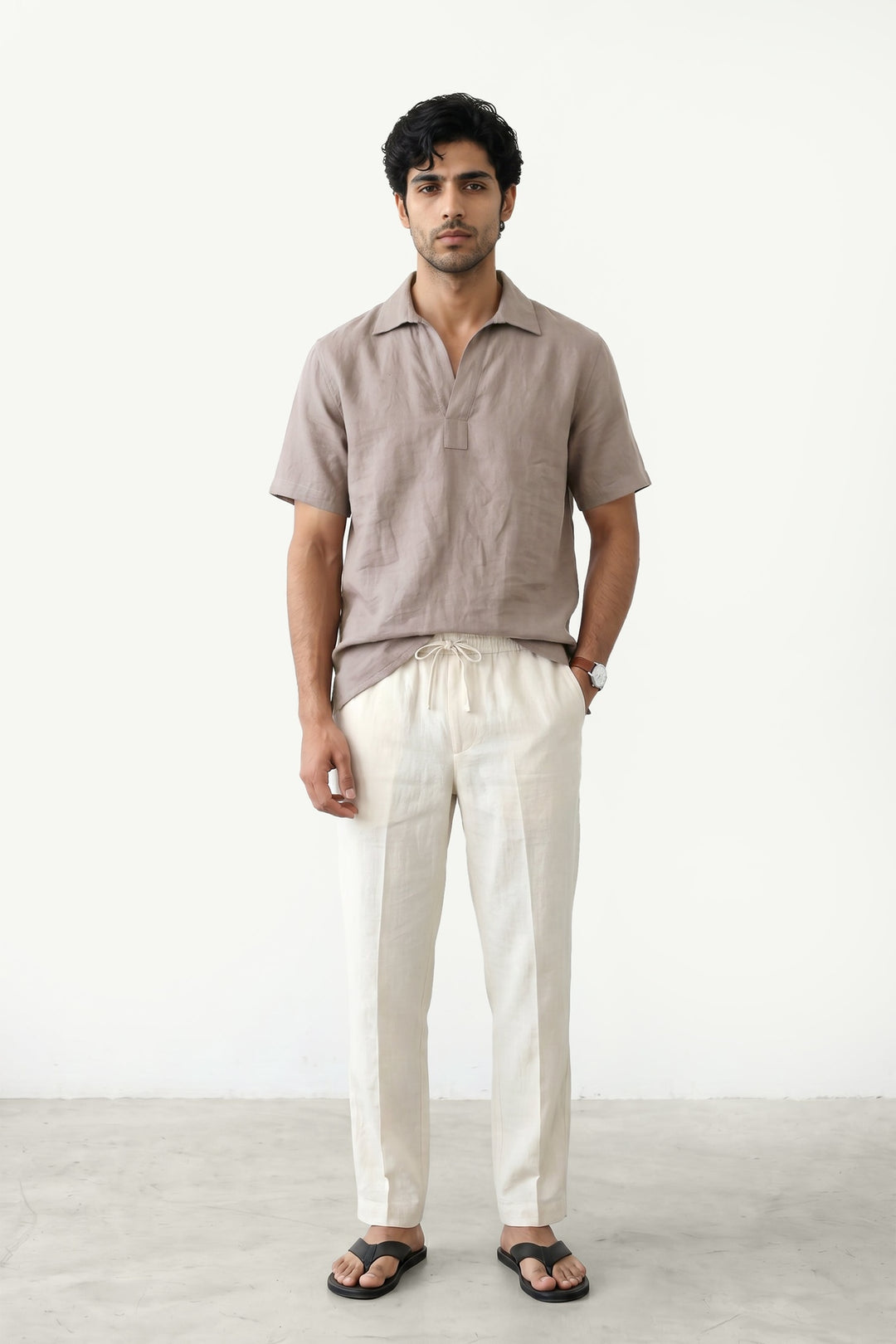 Sand Linen Polo Shirt