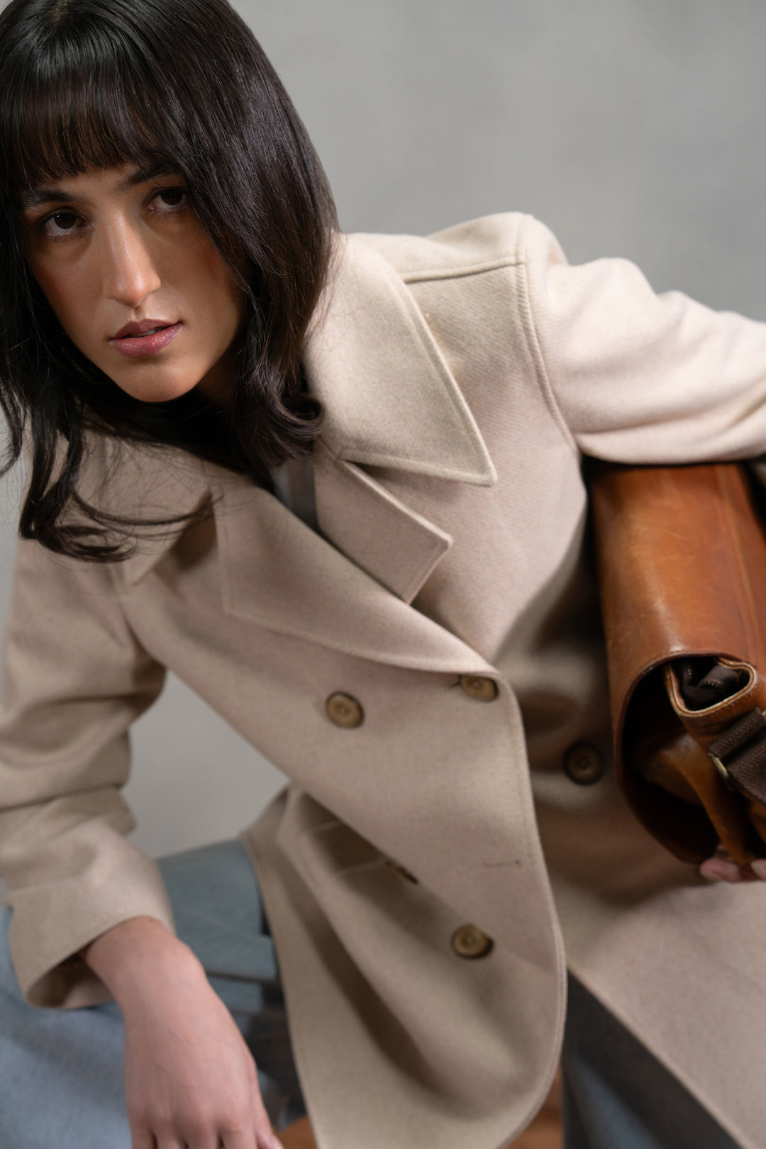 Off White Wool Double Breasted Coat