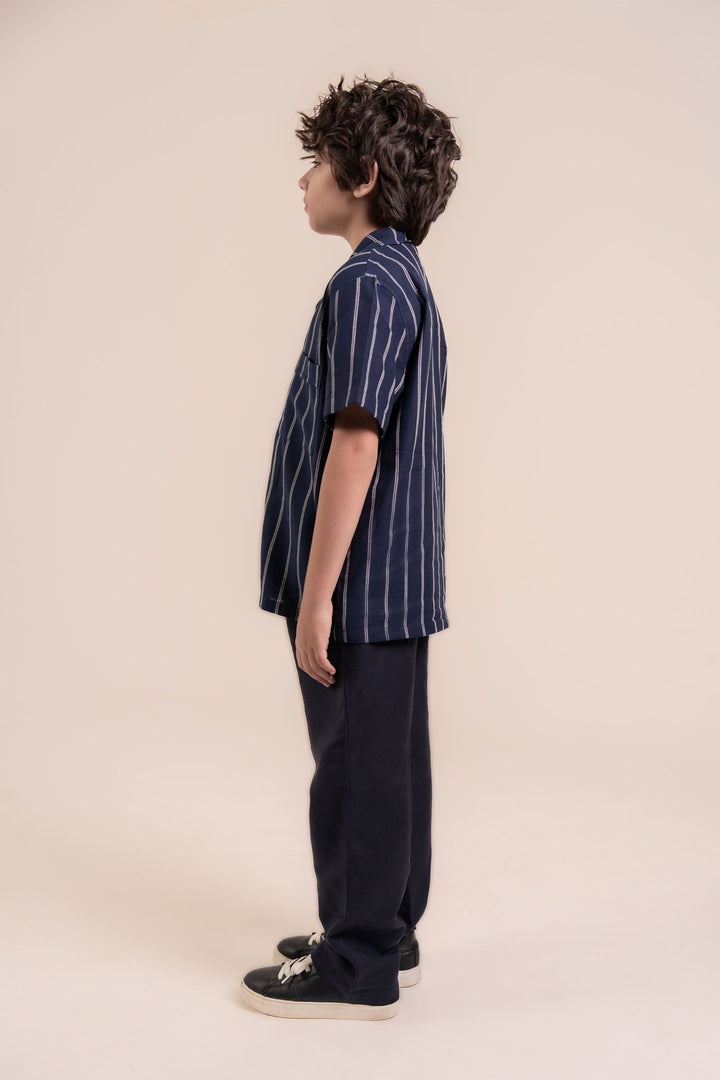 Navy Striped Linen Resort Shirt