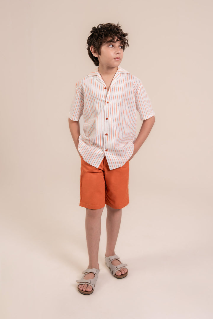 Orange Striped Cotton Shirt