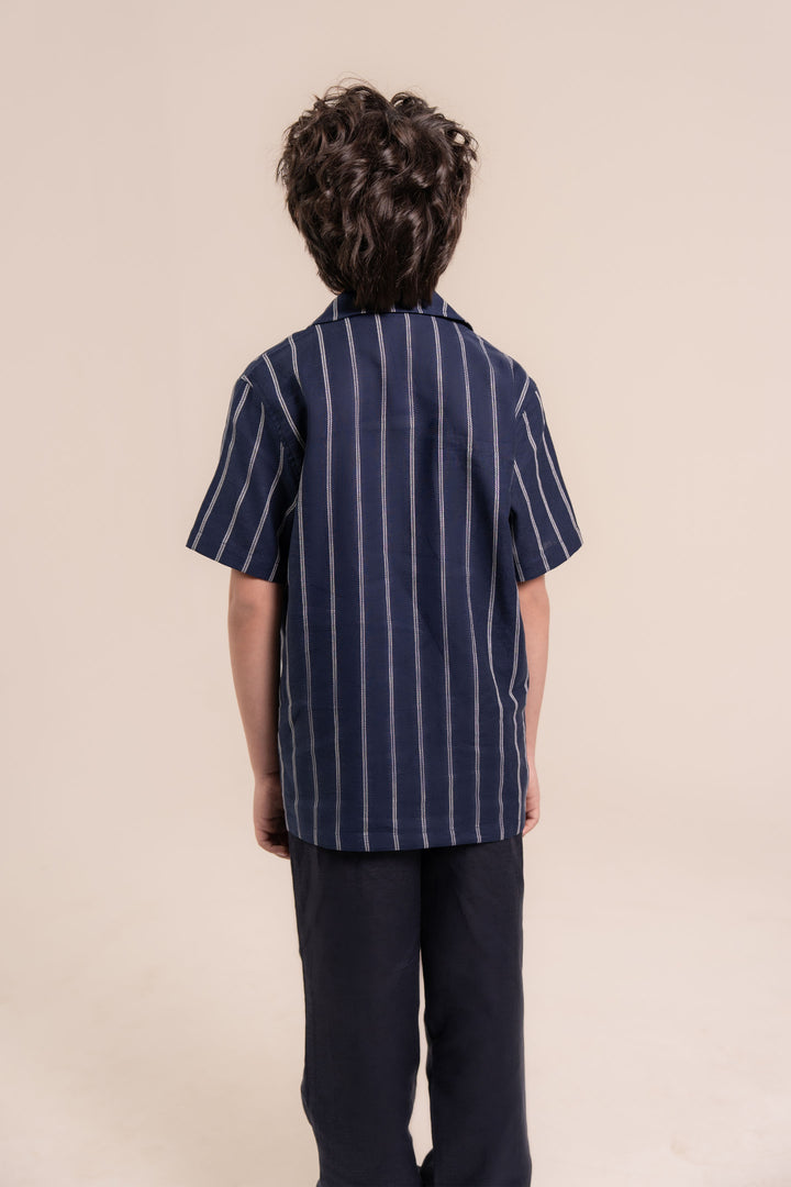 Navy Striped Linen Resort Shirt