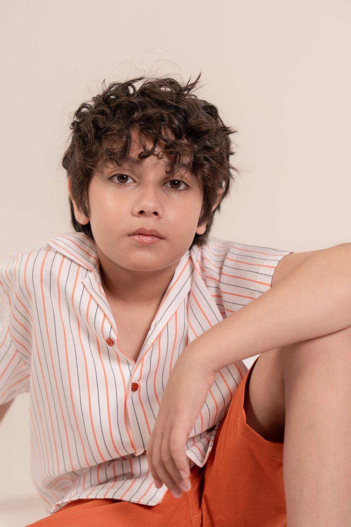 Orange Striped Cotton Shirt