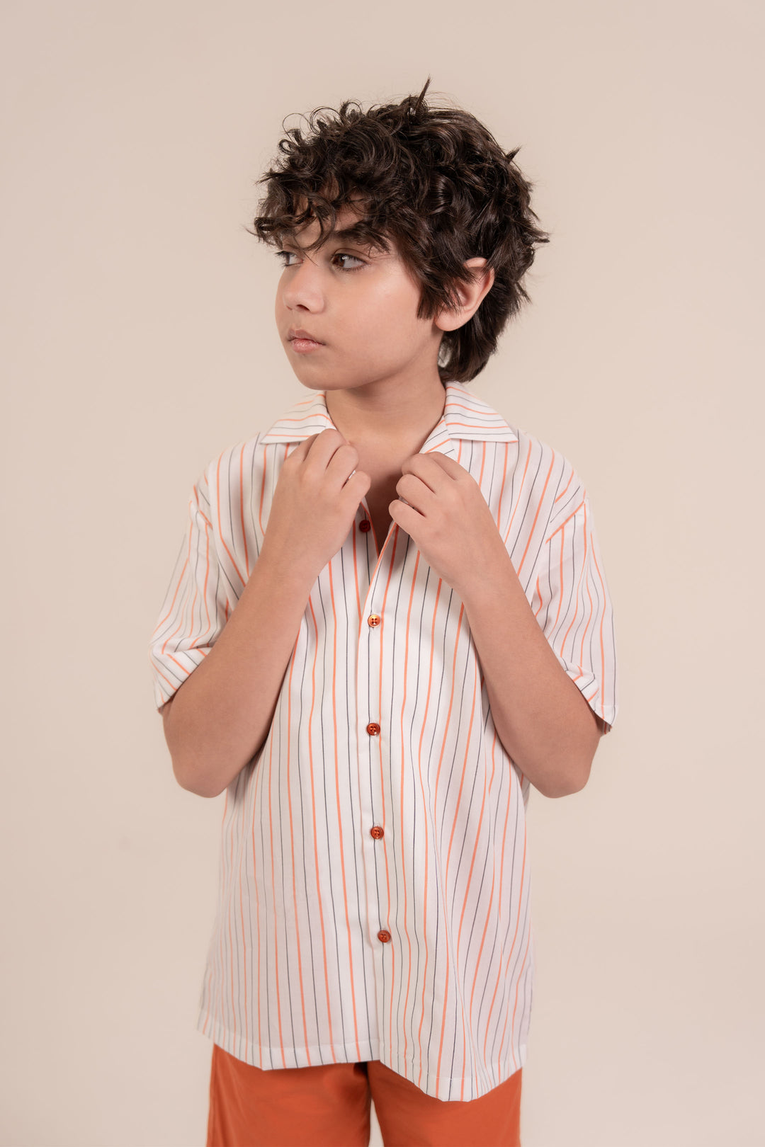 Orange Striped Cotton Shirt