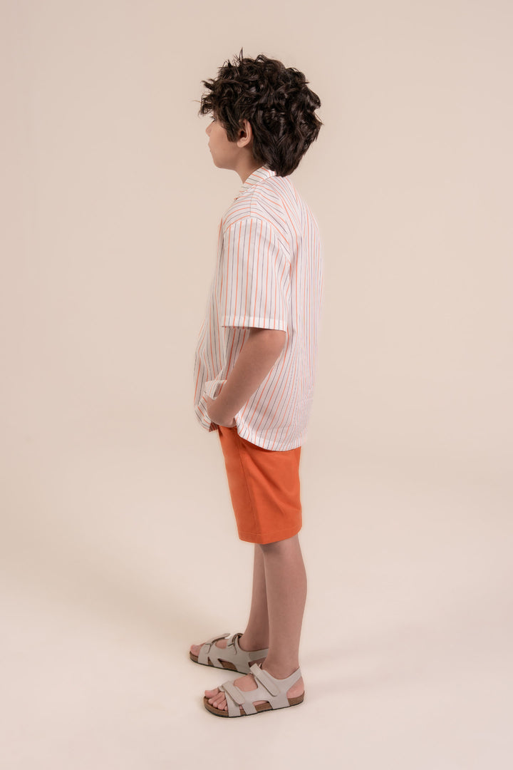 Orange Striped Cotton Shirt