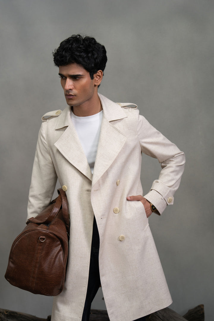 Beige Linen Trench Coat
