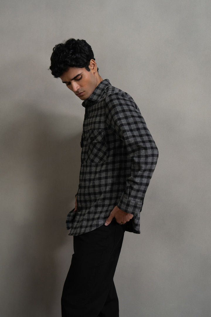 Black Check Wool Shirt