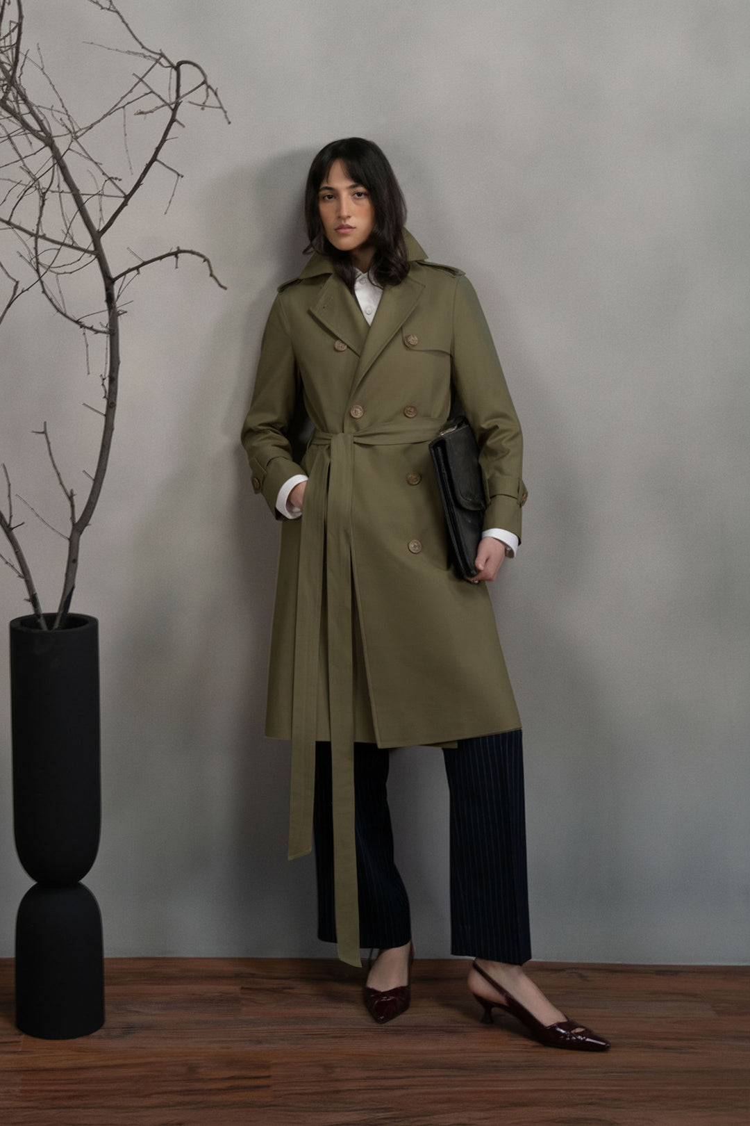 Olive Linen Trench Coat