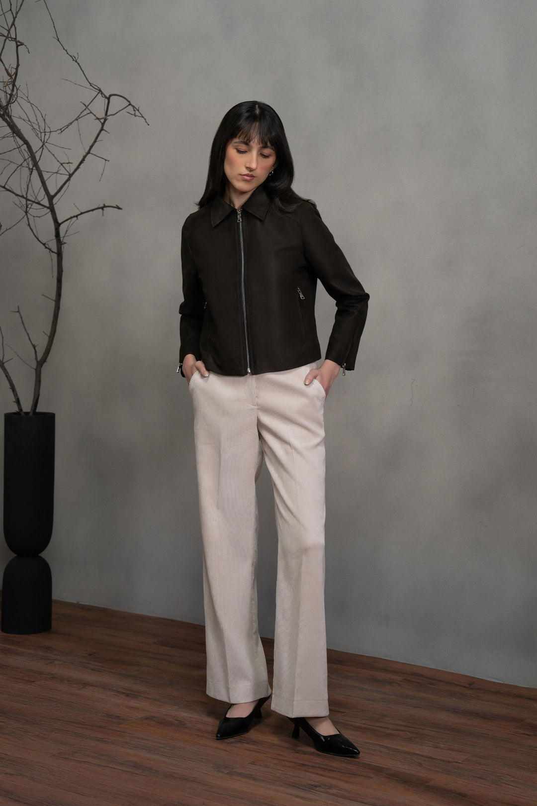 Brown Suede Jacket with Zip