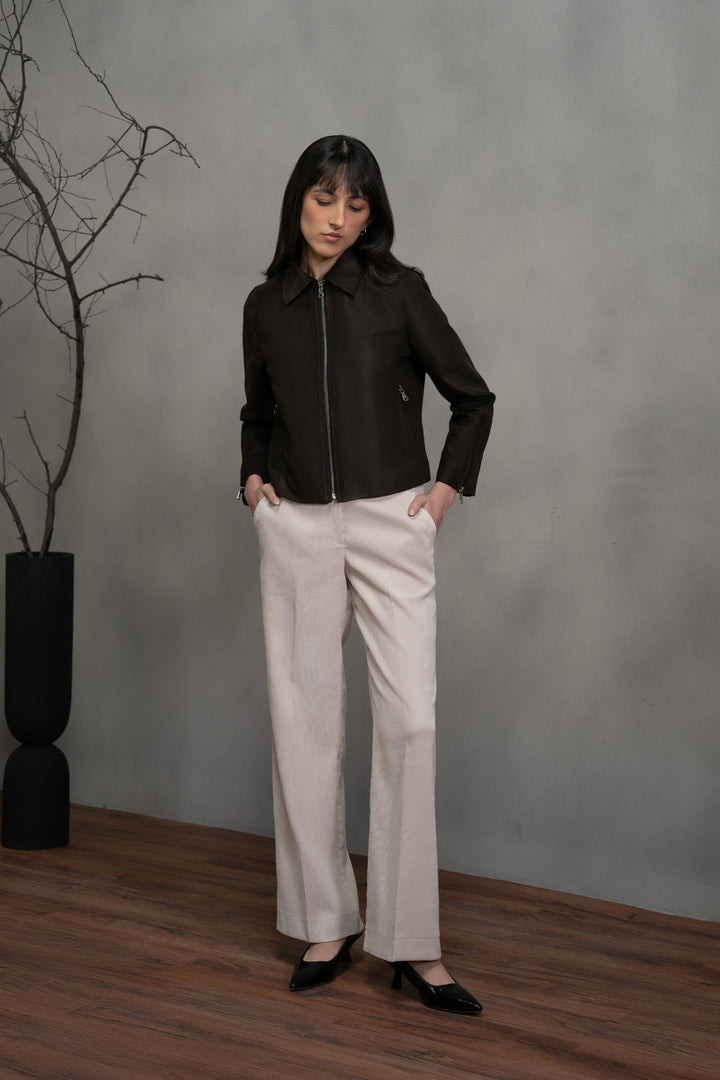 Brown Suede Jacket with Zip