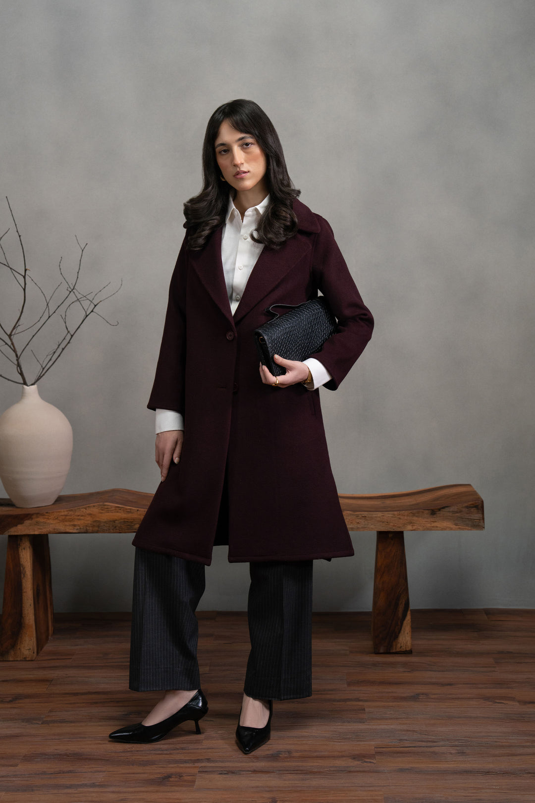 Burgundy Wool Long Coat