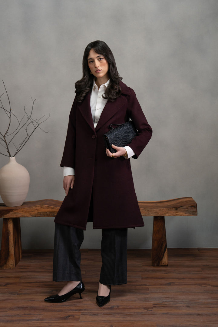 Burgundy Wool Long Coat