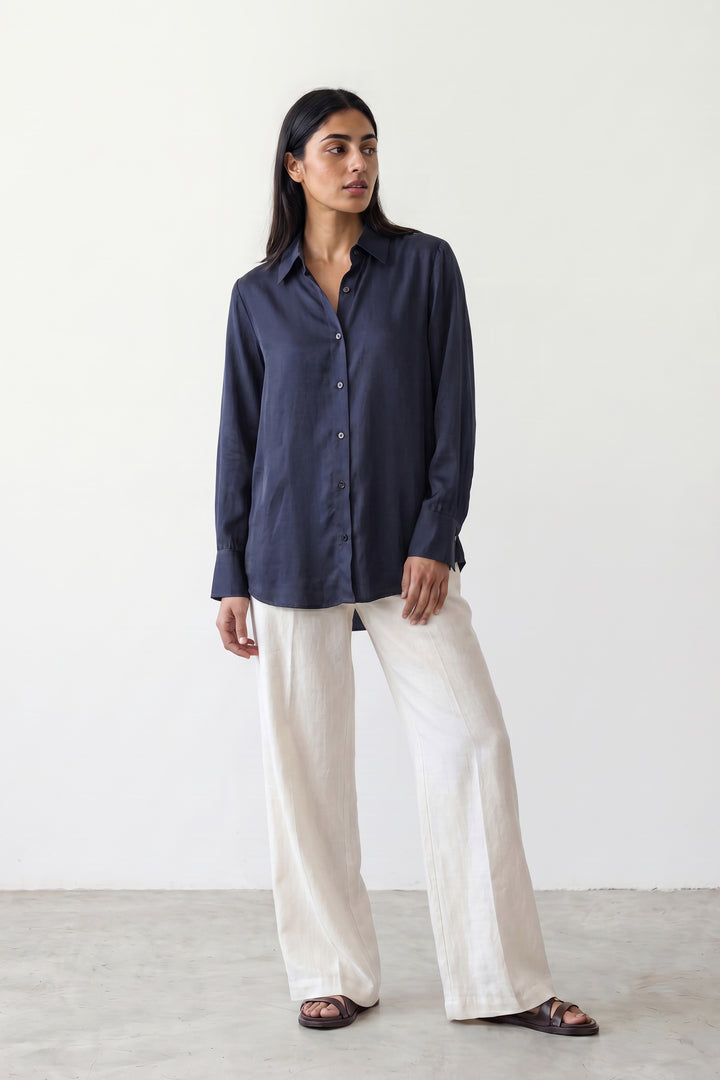 Navy Silk Shirt