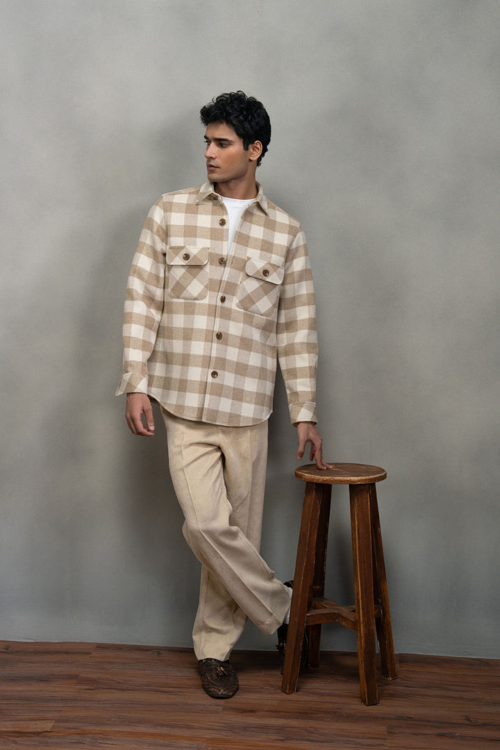 Beige Check Wool Shirt