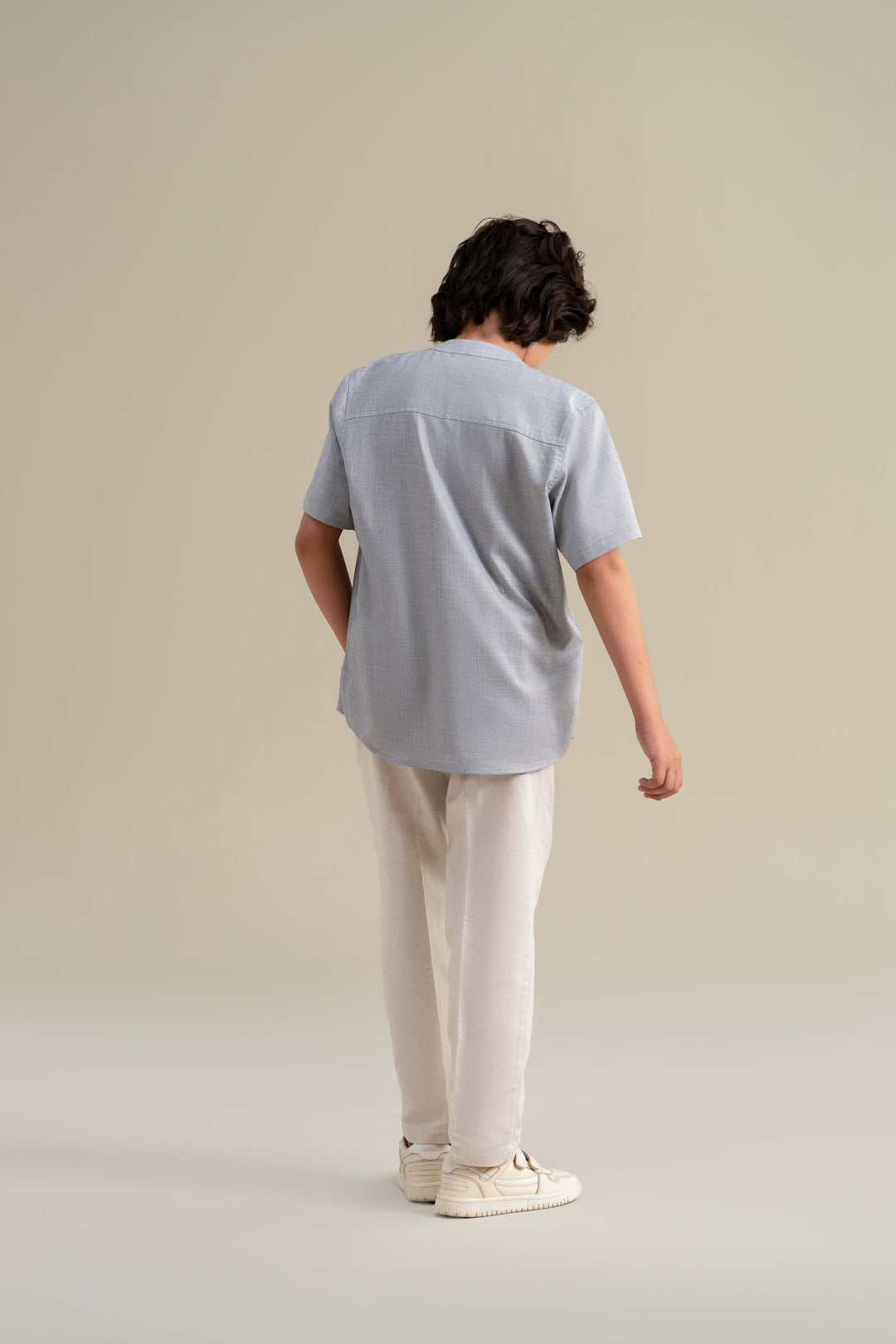 Grey Mandarin Collar Shirt