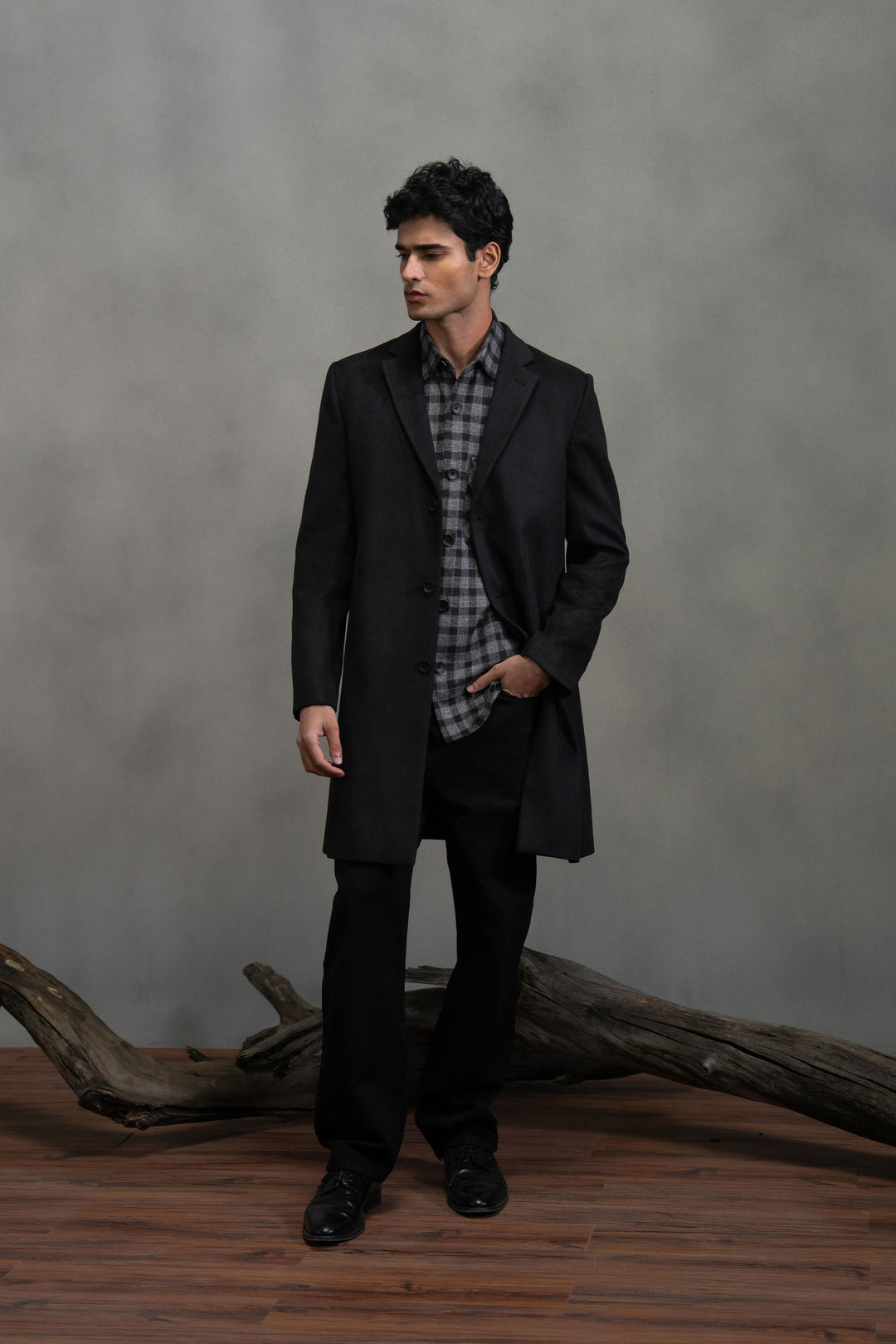 Black Single Breasted Long Coat