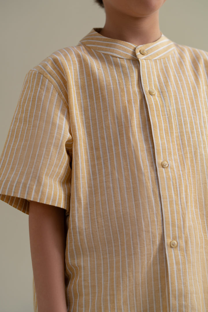 Yellow Mandarin Collar Shirt
