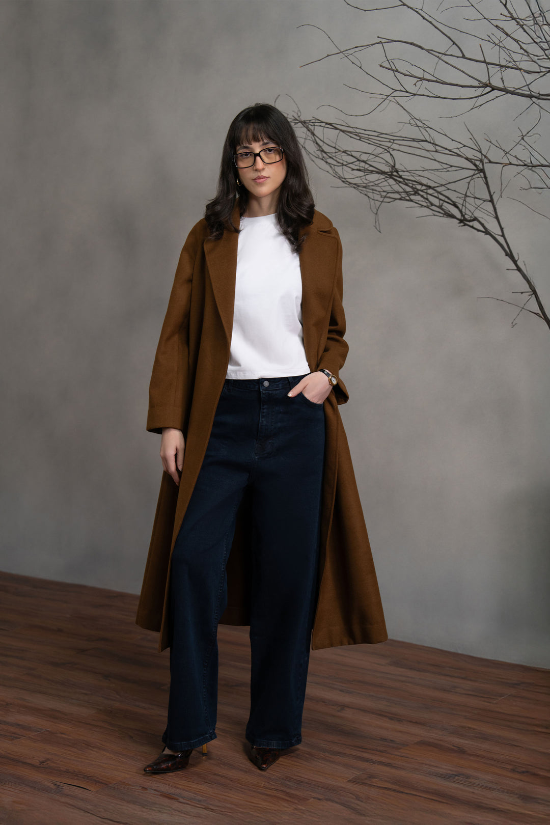 Brown Wool Coat with Belt