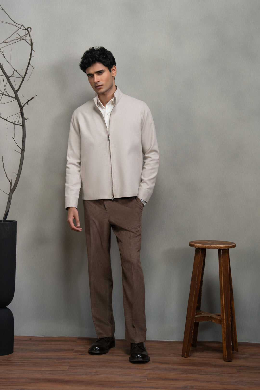 Beige Linen Textured Jacket