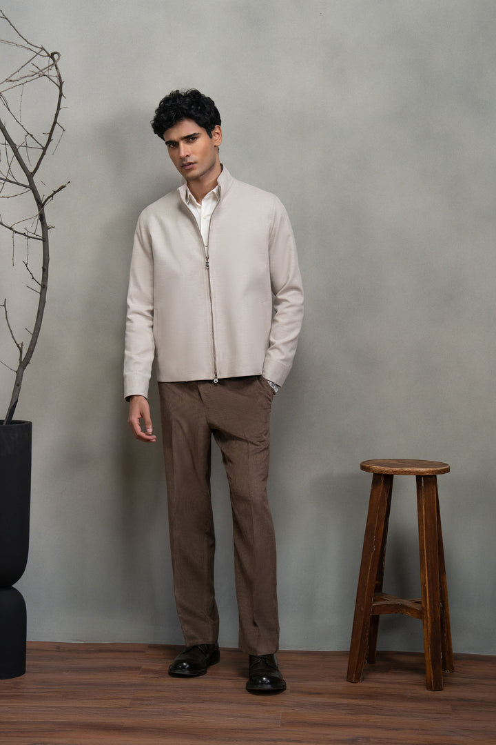 Beige Linen Textured Jacket