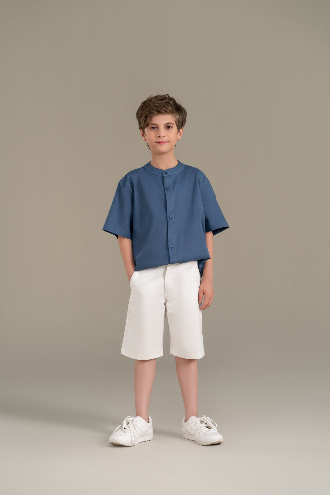 Blue Mandarin Collar Shirt