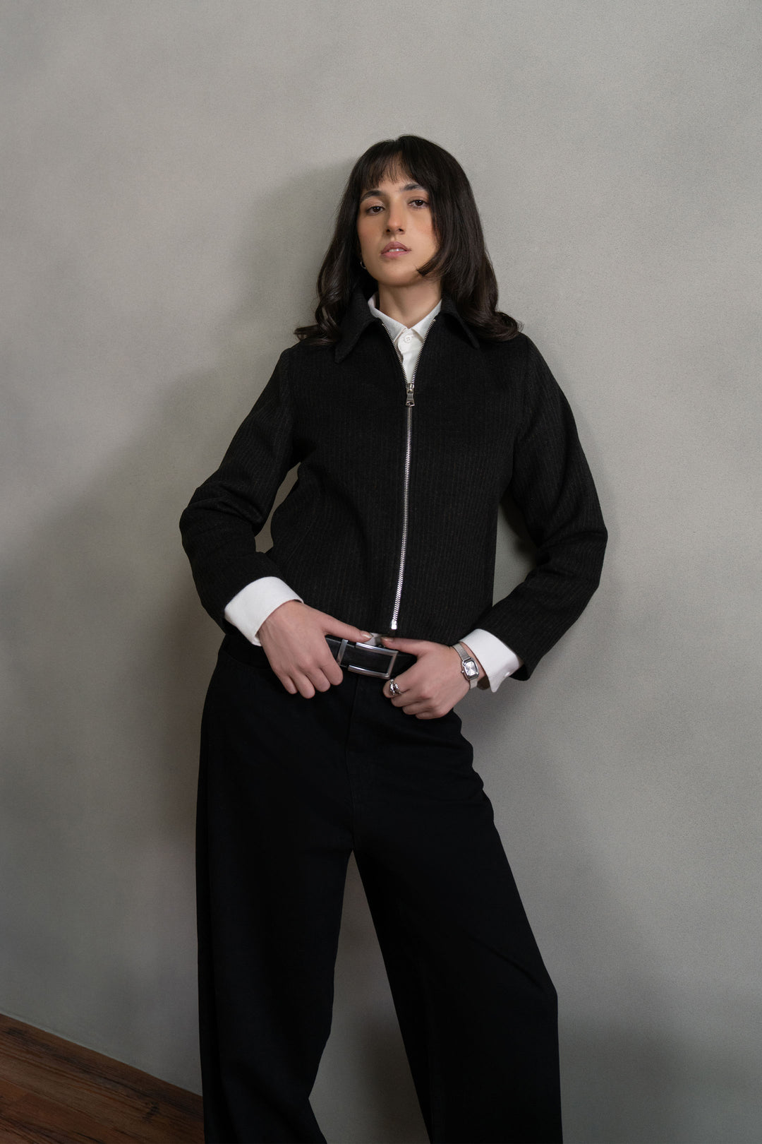 Black Striped Wool Jacket