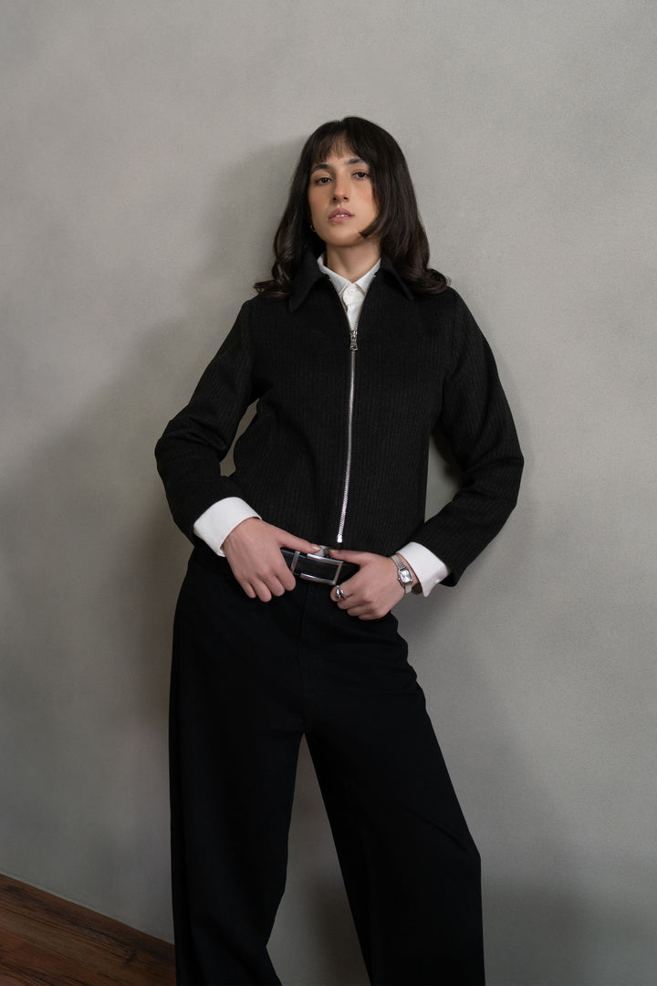 Black Striped Wool Jacket