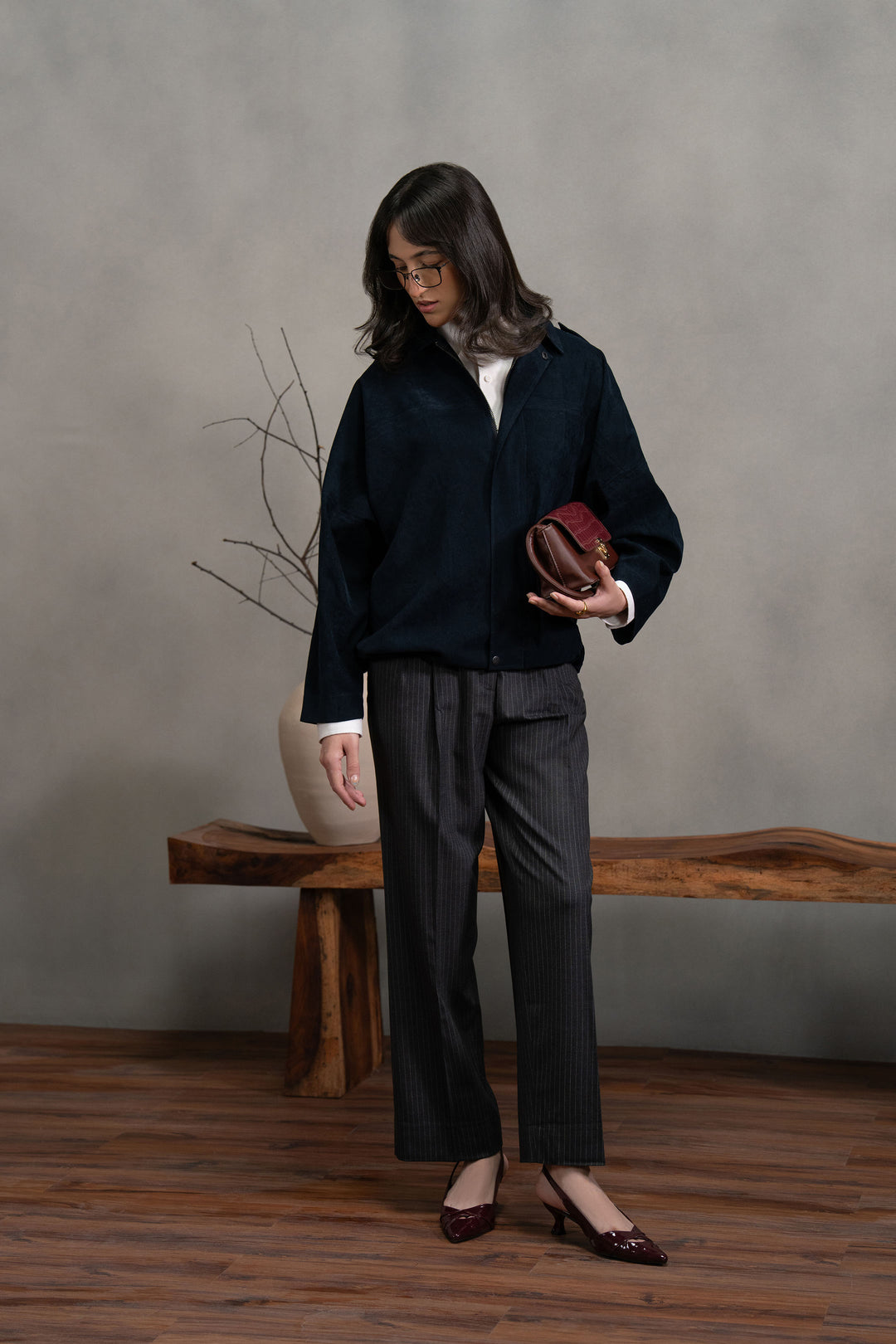 Navy Suede Bomber Jacket