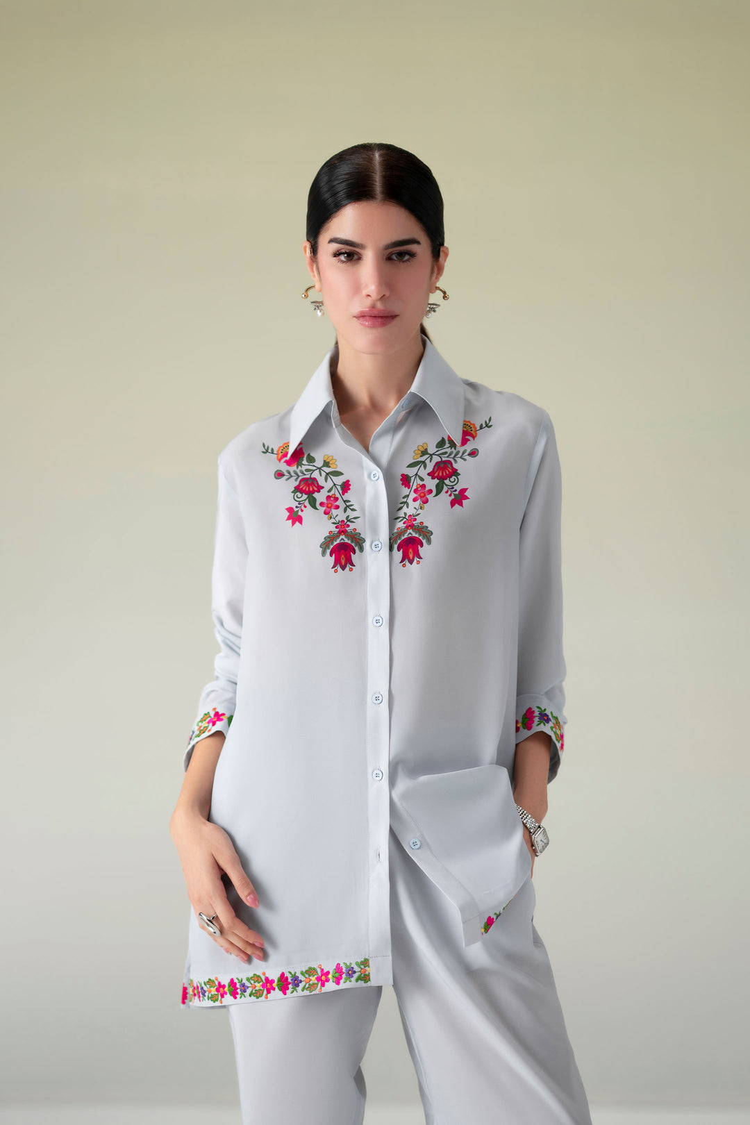 Light Grey  Embroidered Co-Ord