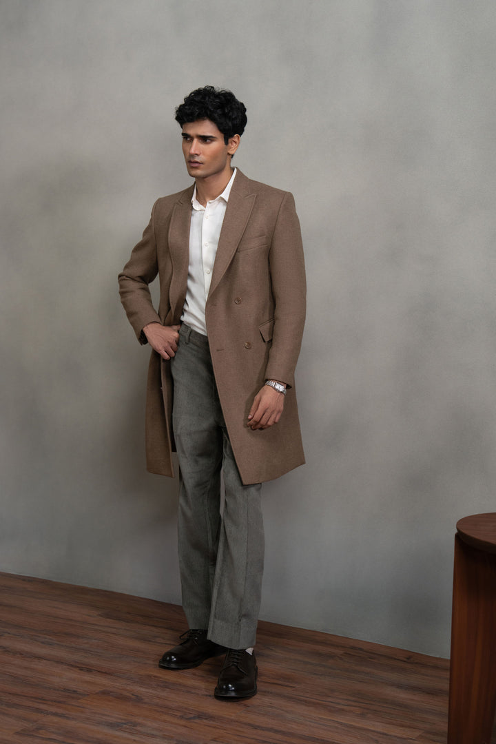 Brown Double Breasted Long Coat