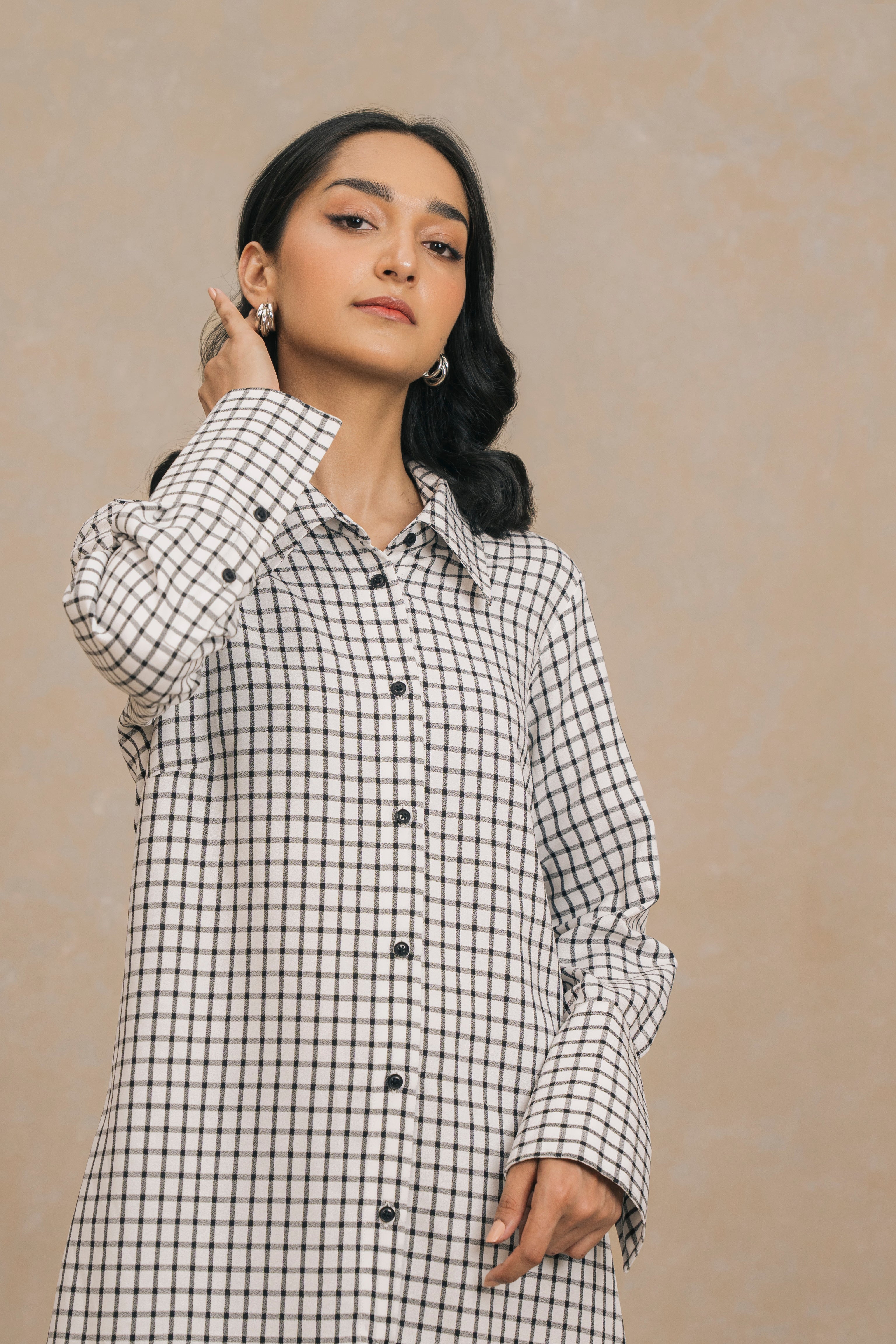 Black Long Check Shirt Dress