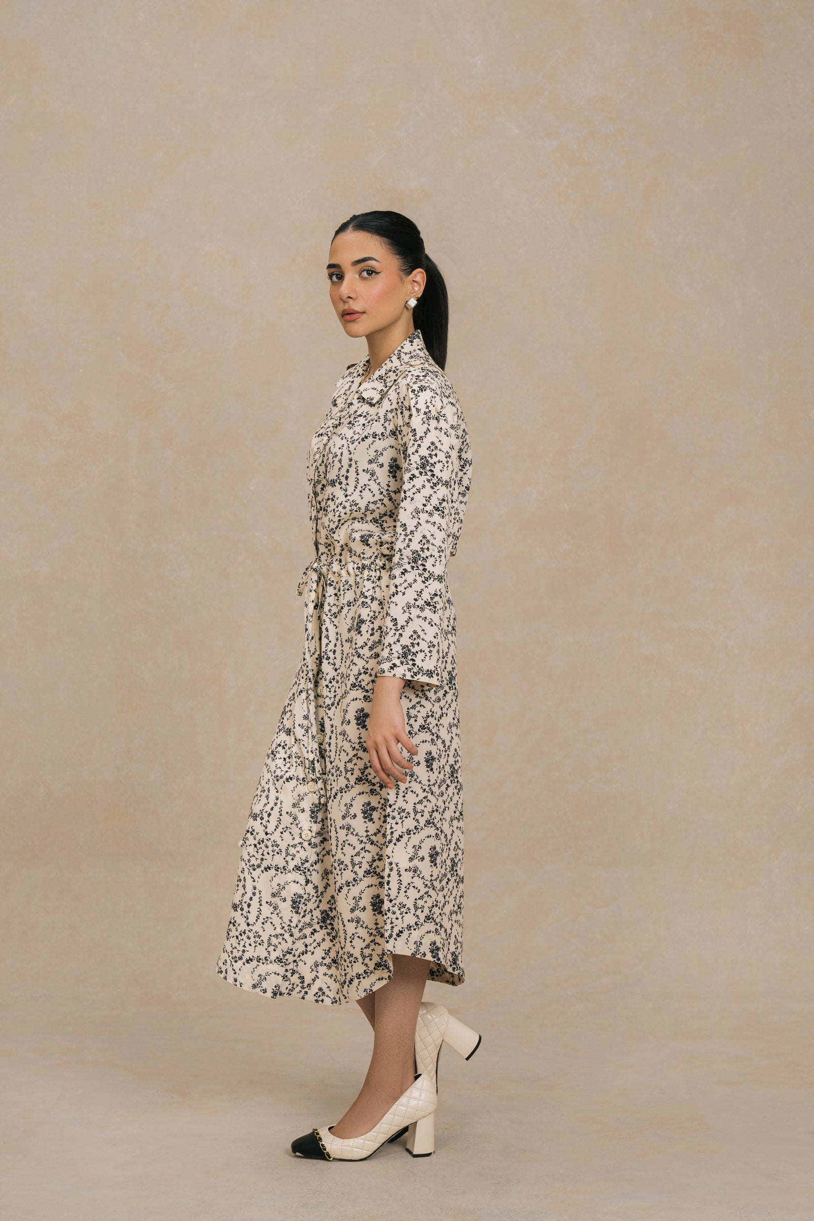 Cream Black Monochrome Long Length Shirt