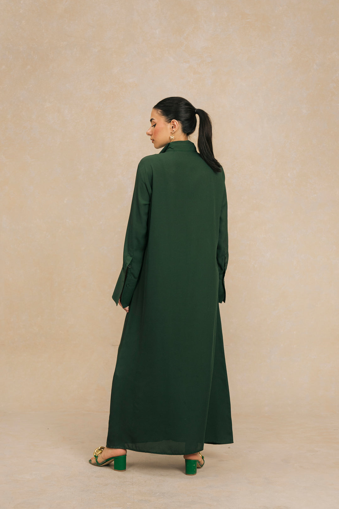 Dark Green Long Flowy Shirt Dress