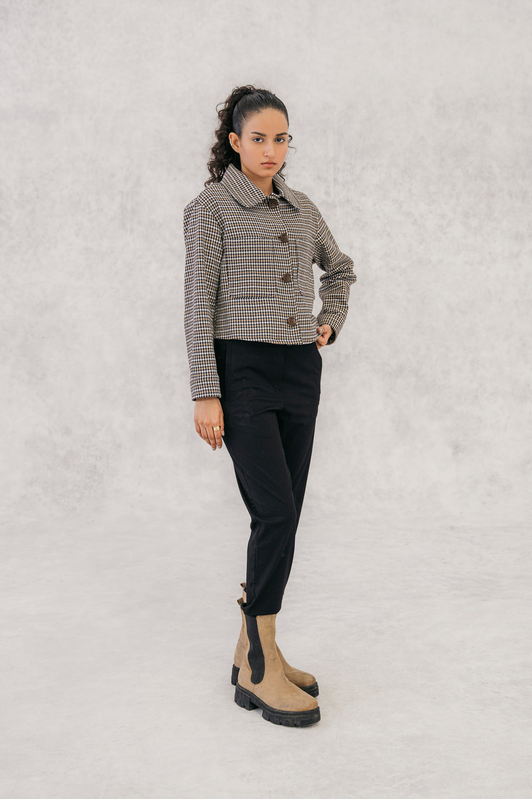 Multi Houndstooth Cropped Jacket