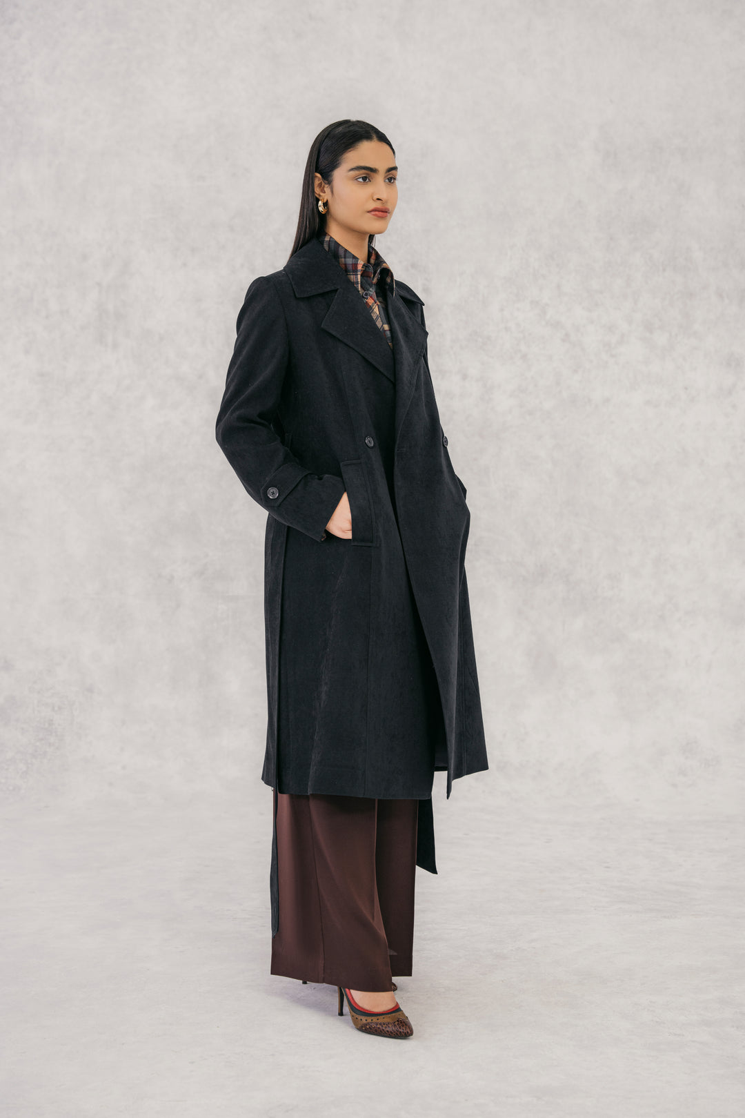 Navy Peach Finish Trench Coat