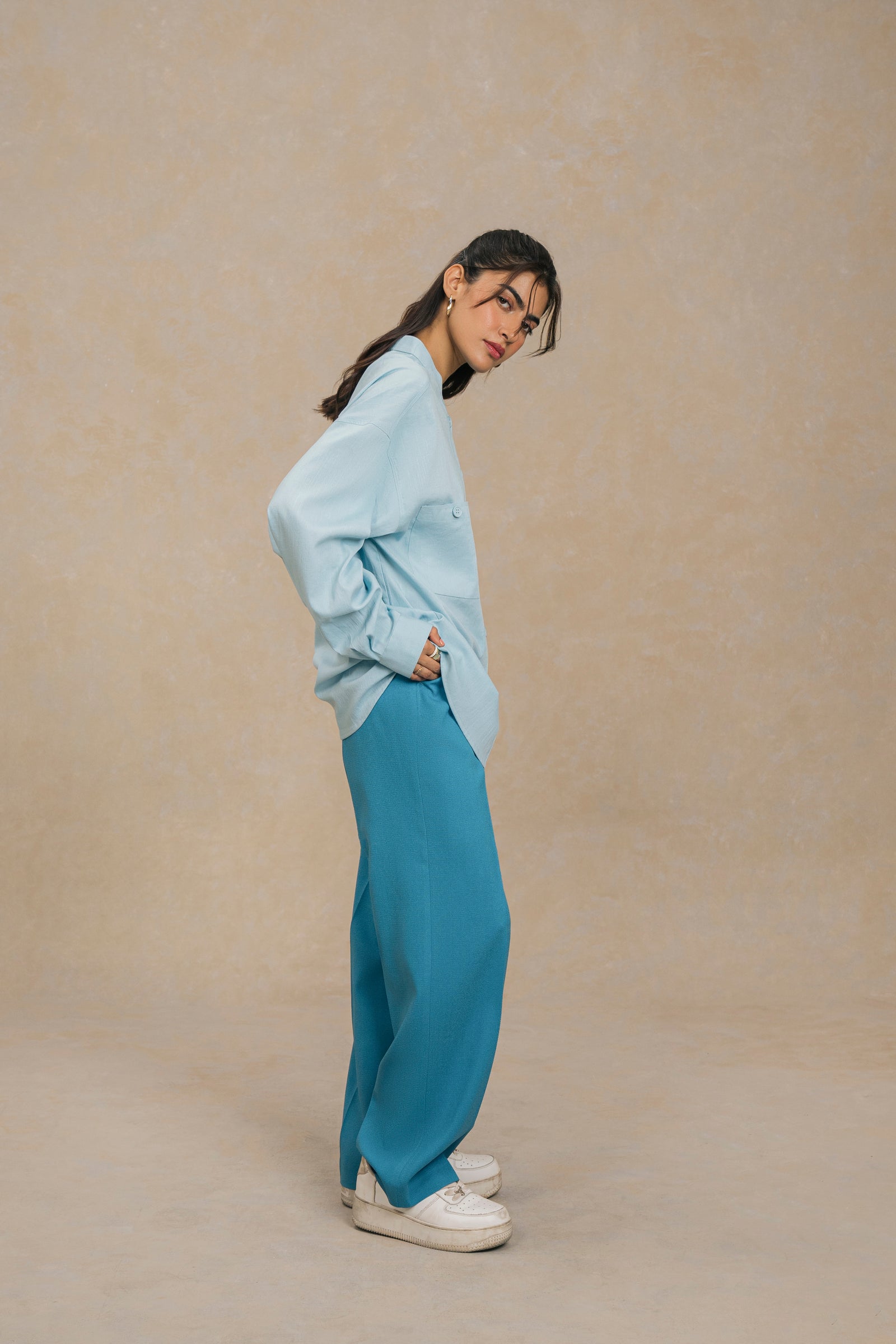 Sky Blue Mandarin Collar Shirt