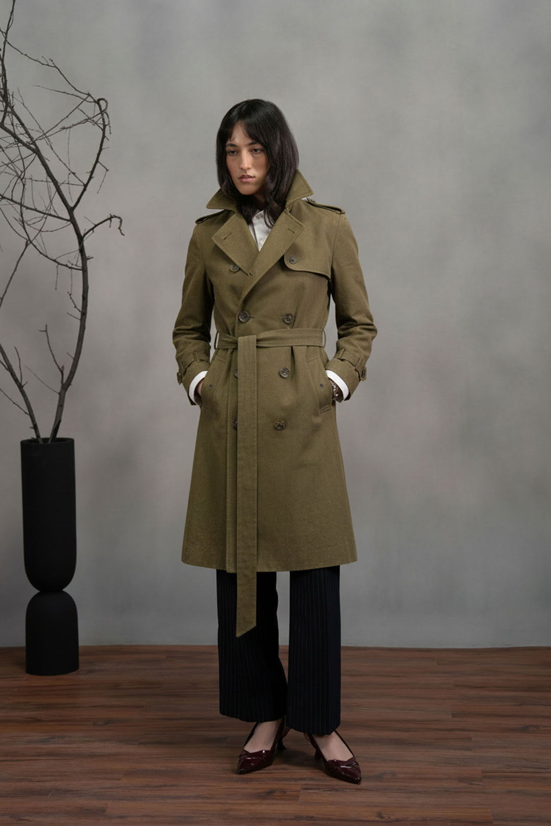 Olive Linen Trench Coat