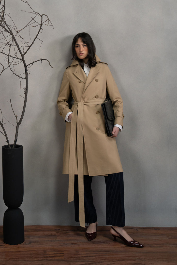 Beige Linen Trench Coat