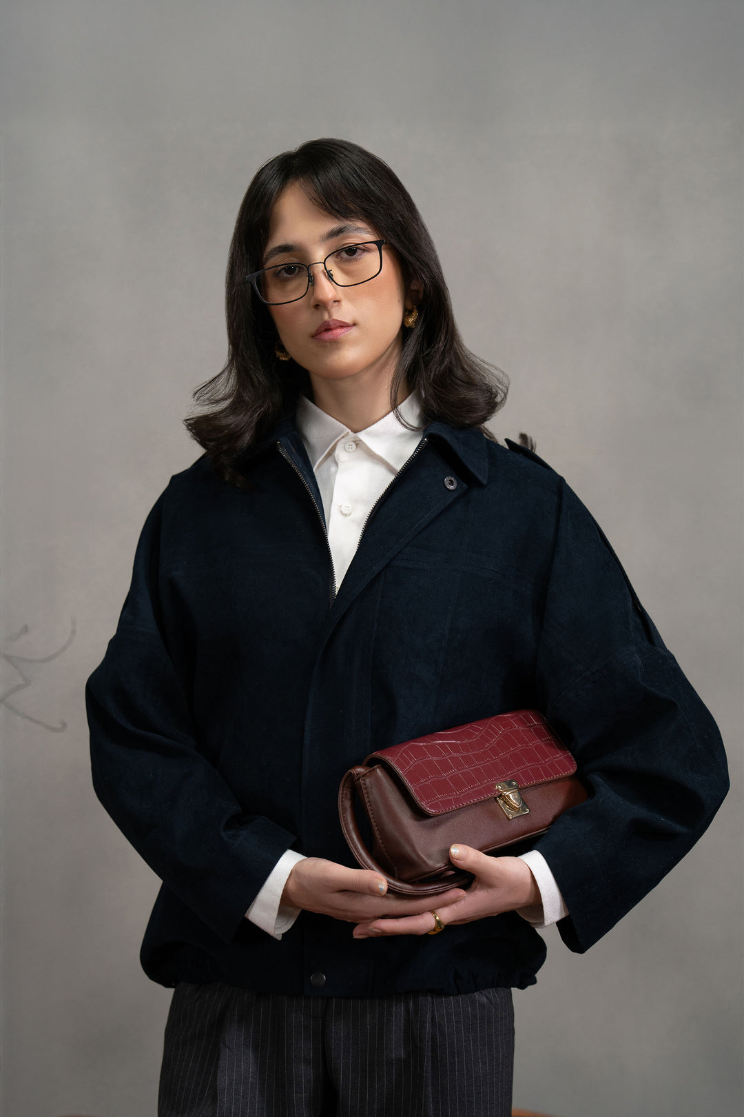 Navy Suede Bomber Jacket