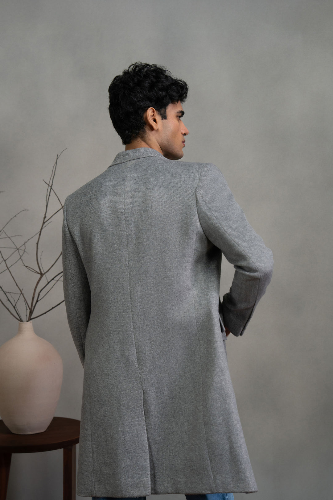 Grey Double Breasted Long Coat